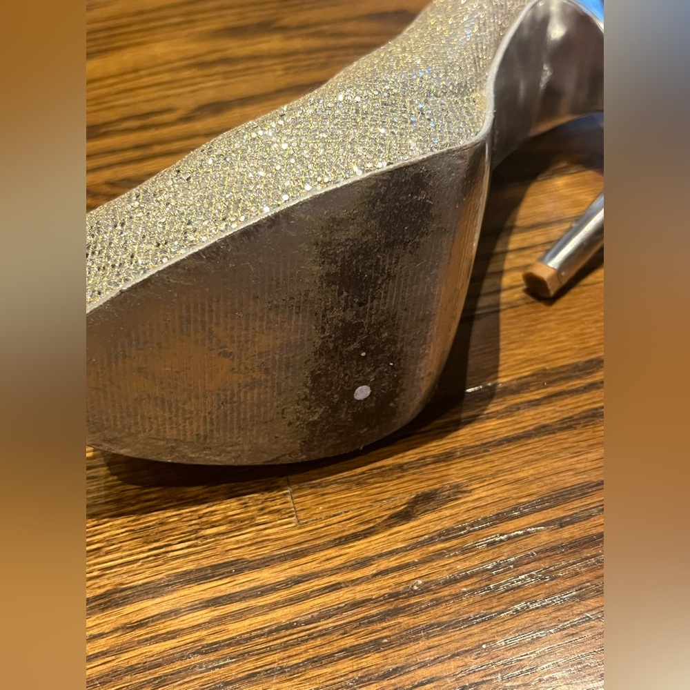 Michael Kors Glittering Silver Peep Toe Heels - Picture 14 of 15